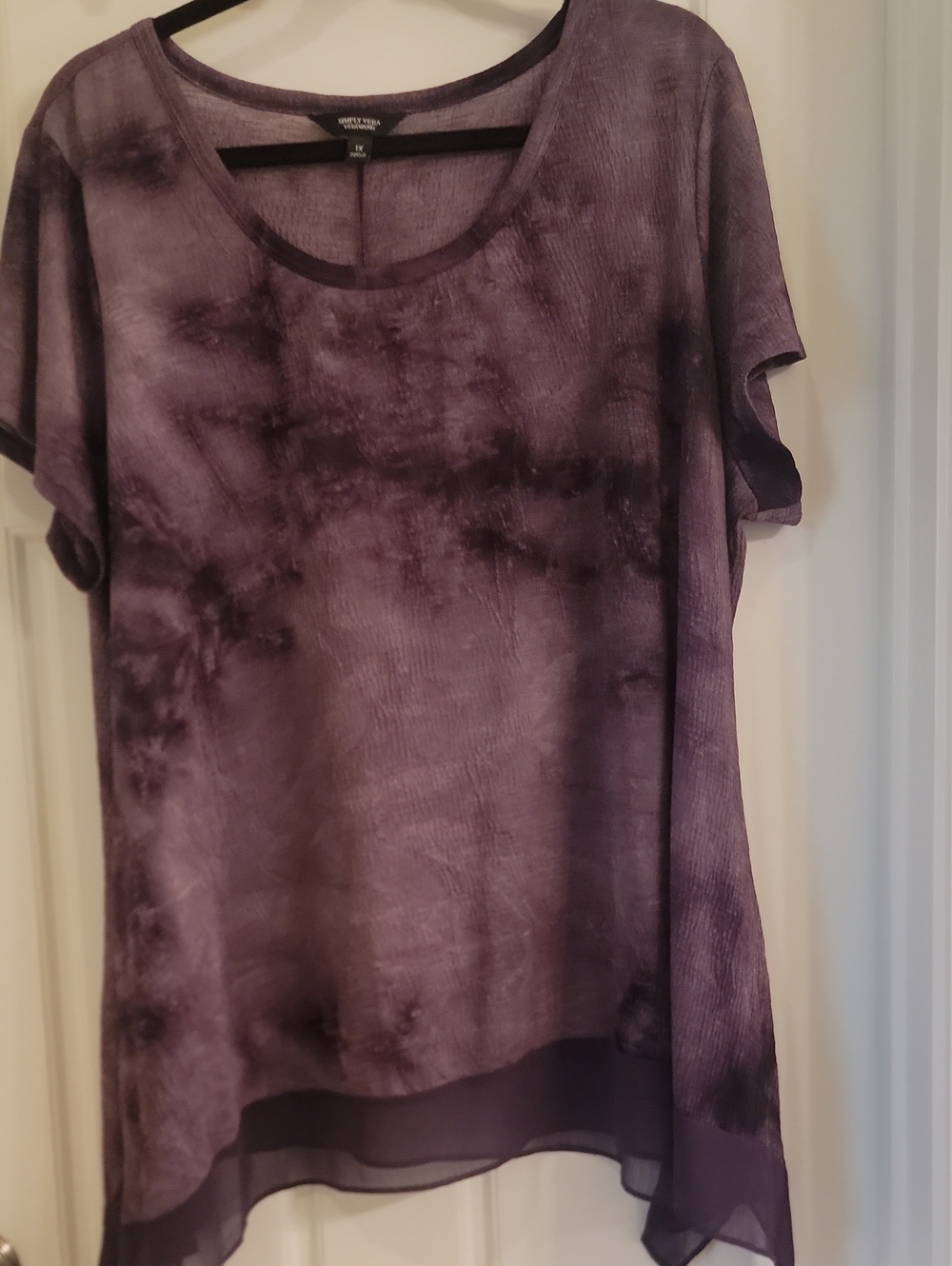 Simply Vera Vera Wang Purple Tie-Dye Sheer-Hem Short Sleeve Top